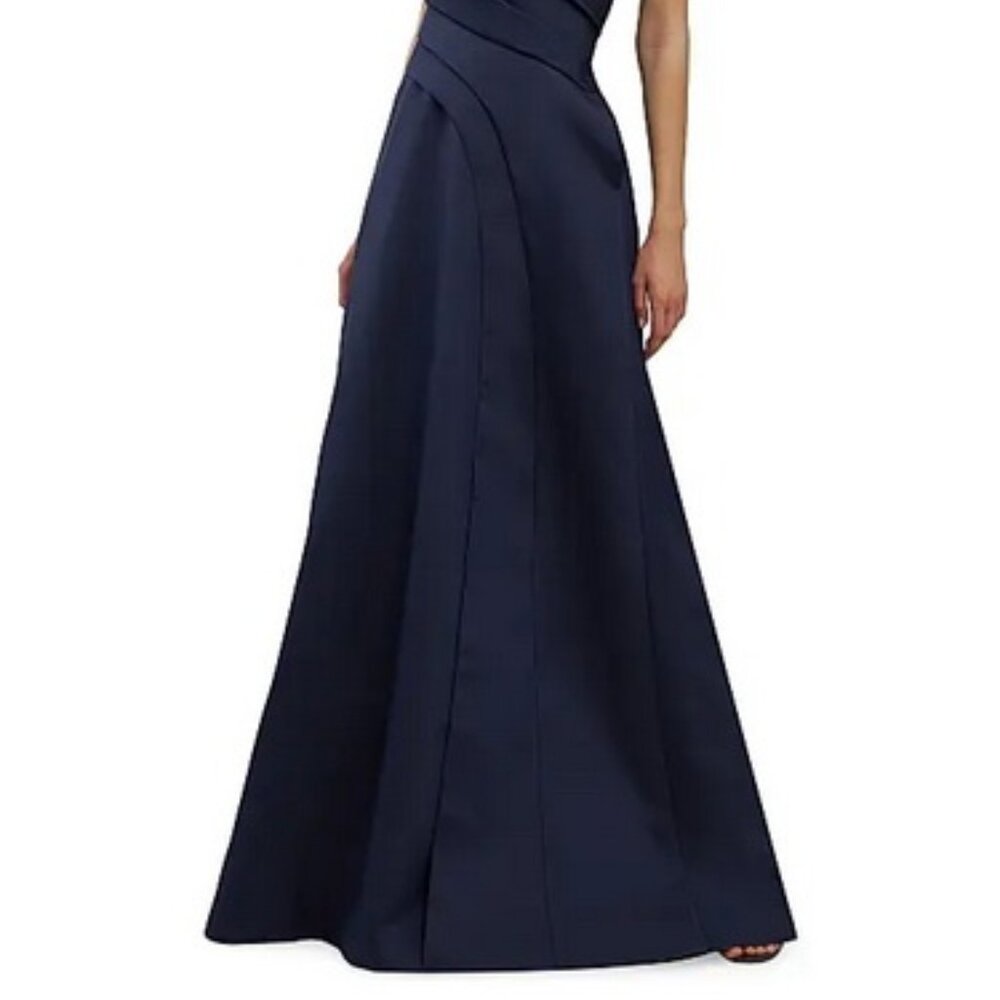 Kay Unger Midnight Blue Jillian One-Shoulder Pleated Taffeta Gown - Picture 7 of 7